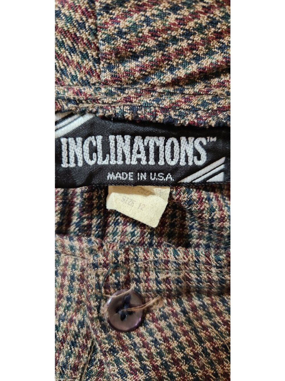 VTG Inclinations Size 12 Brown Pleated Tapered Leg Dress Pants Houndstooth USED - Picture 5 of 6